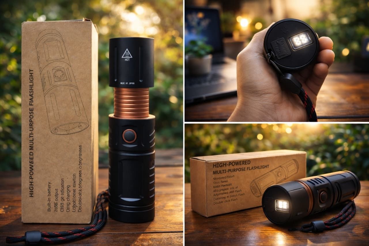 Rechargeable Waterproof Zoom LED Flashlight USB Zambo light With Power Bank