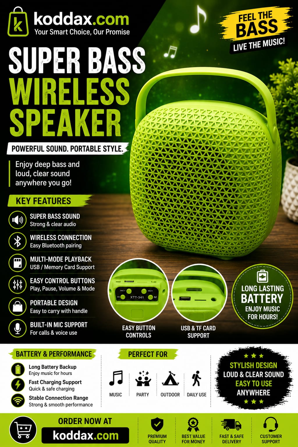 Square Shaped Mini Wireless Bluetooth Speaker with USB-TF Port and Handle