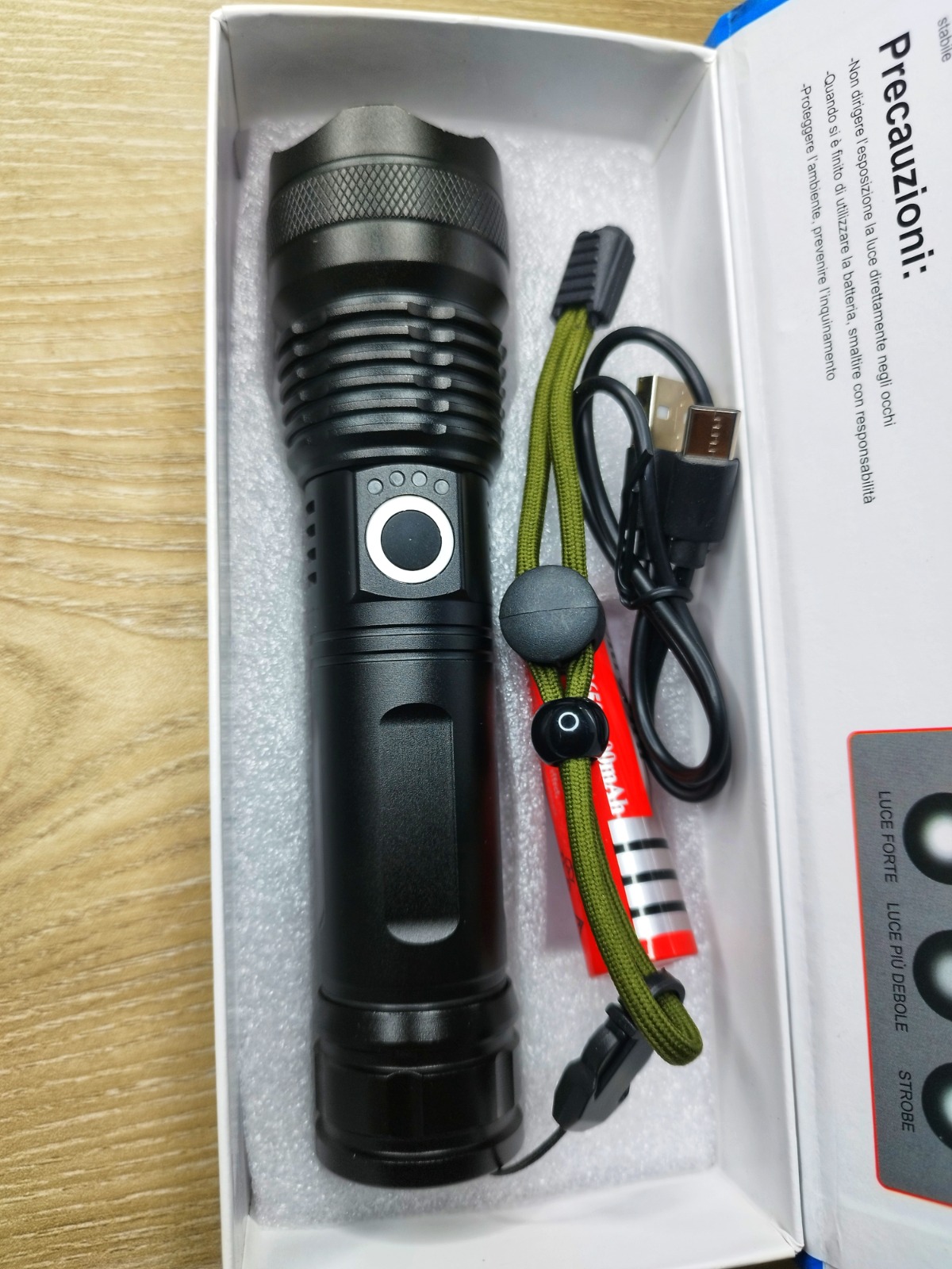 Rechargeable Zoom LED Flashlight USB Torch Light