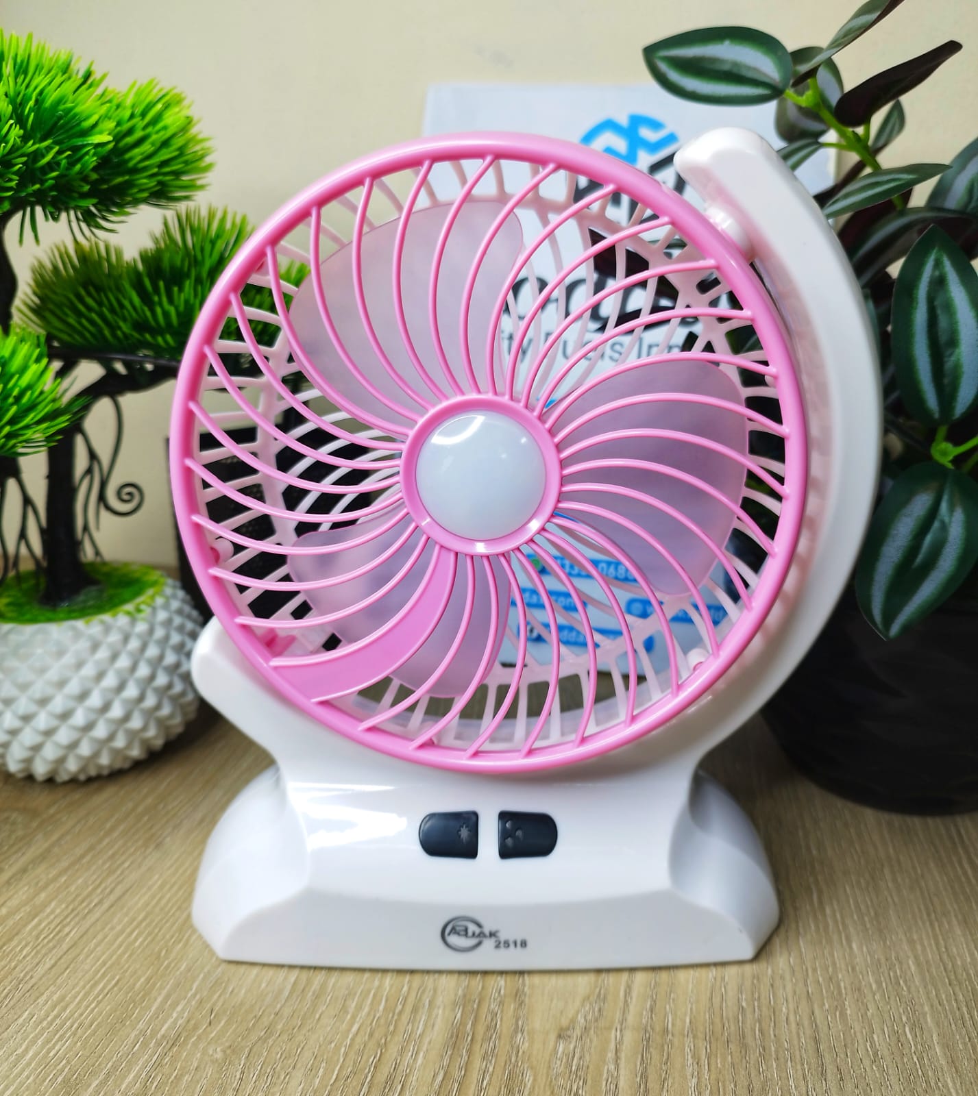 AC DC Rechargeable Battery Operated Fan with LED Personal Small USB + TYPE C Battery Rechargeable Table Fan