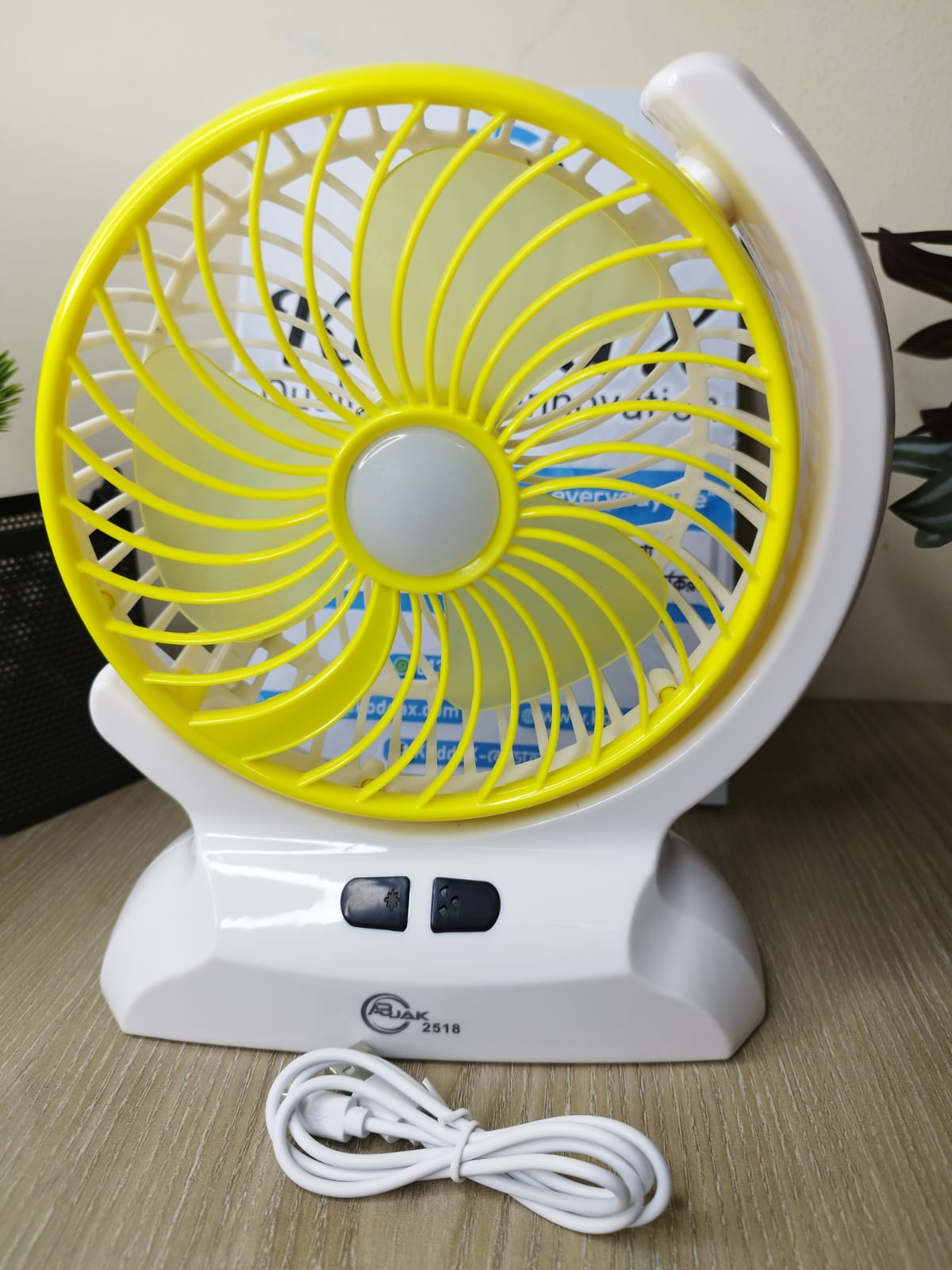 AC DC Rechargeable Battery Operated Fan with LED Personal Small USB + TYPE C Battery Rechargeable Table Fan
