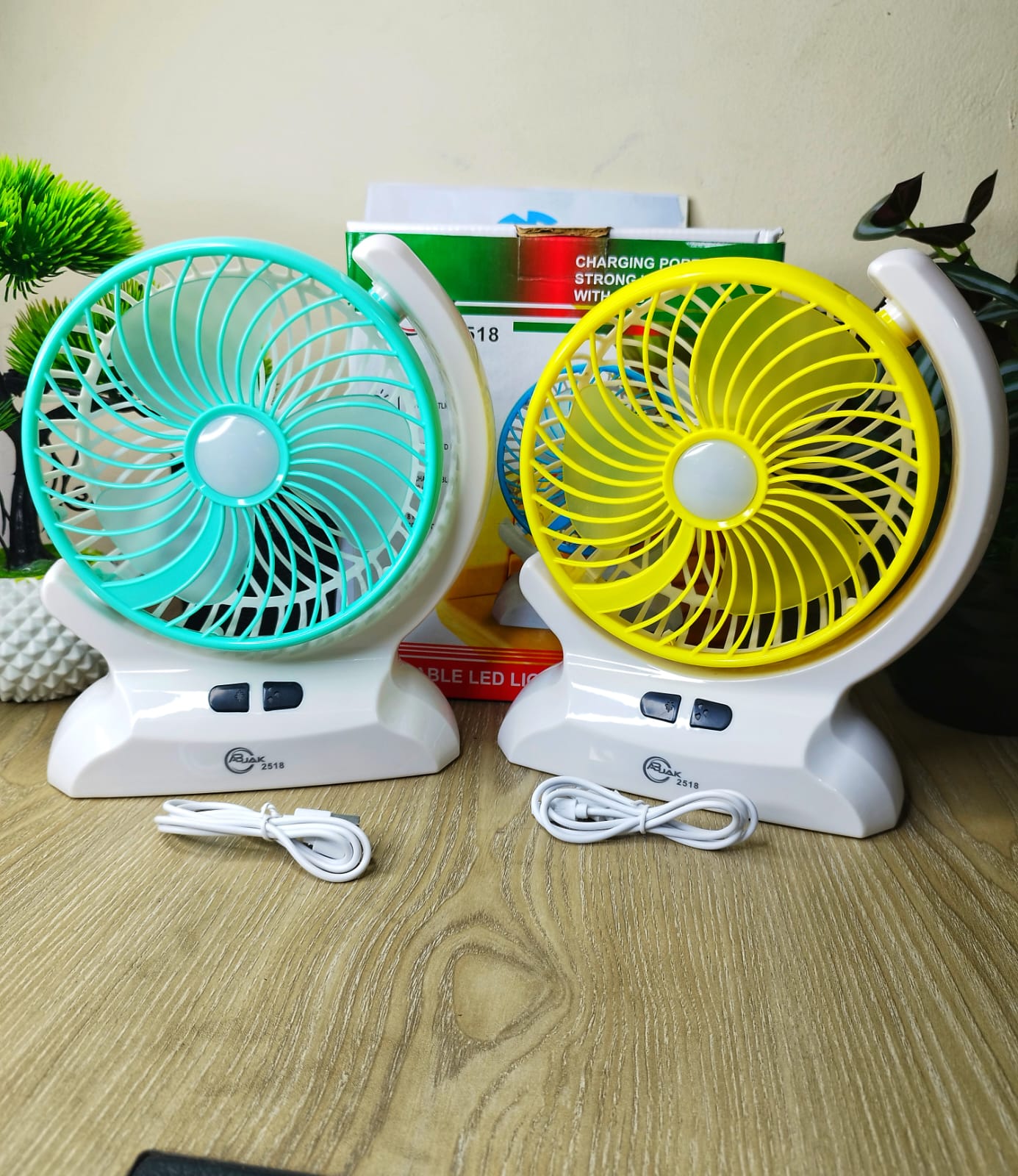 AC DC Rechargeable Battery Operated Fan with LED Personal Small USB + TYPE C Battery Rechargeable Table Fan
