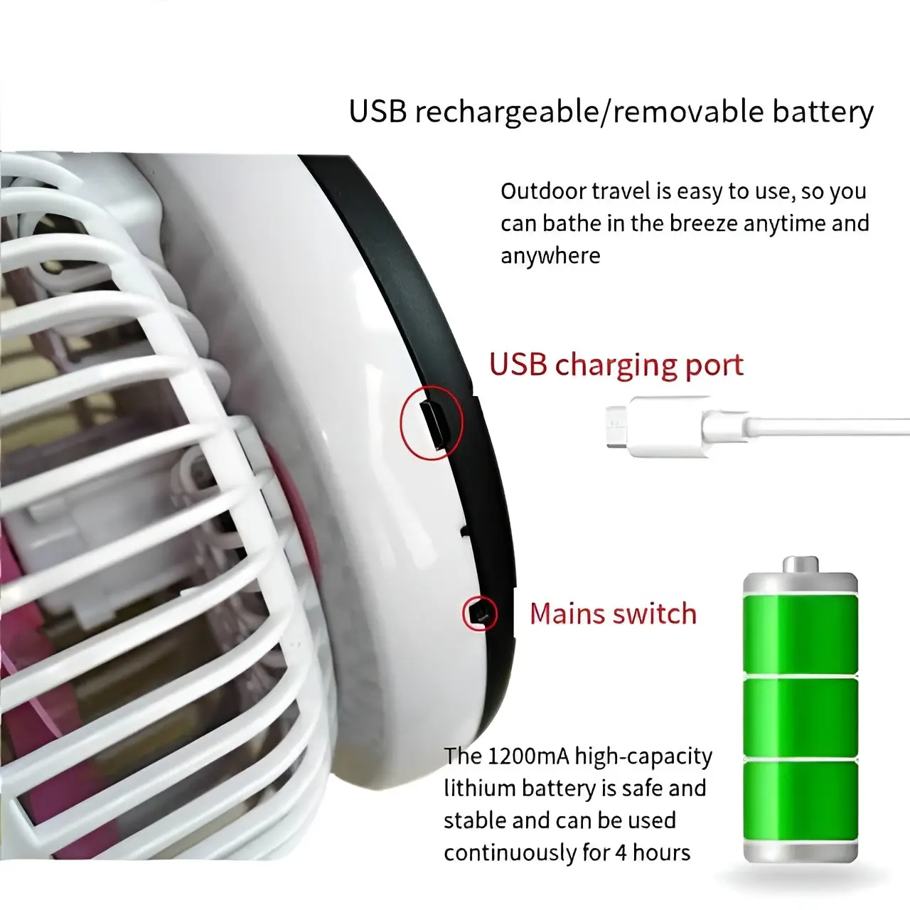 Rechargeable Fan with LED Lighting Multifunctional Folding