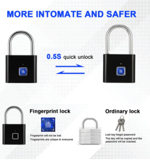 Mini Keyless Smart Security Lock Fingerprint Padlock For Cabinet Box Waterproof Fingerprint Padlock