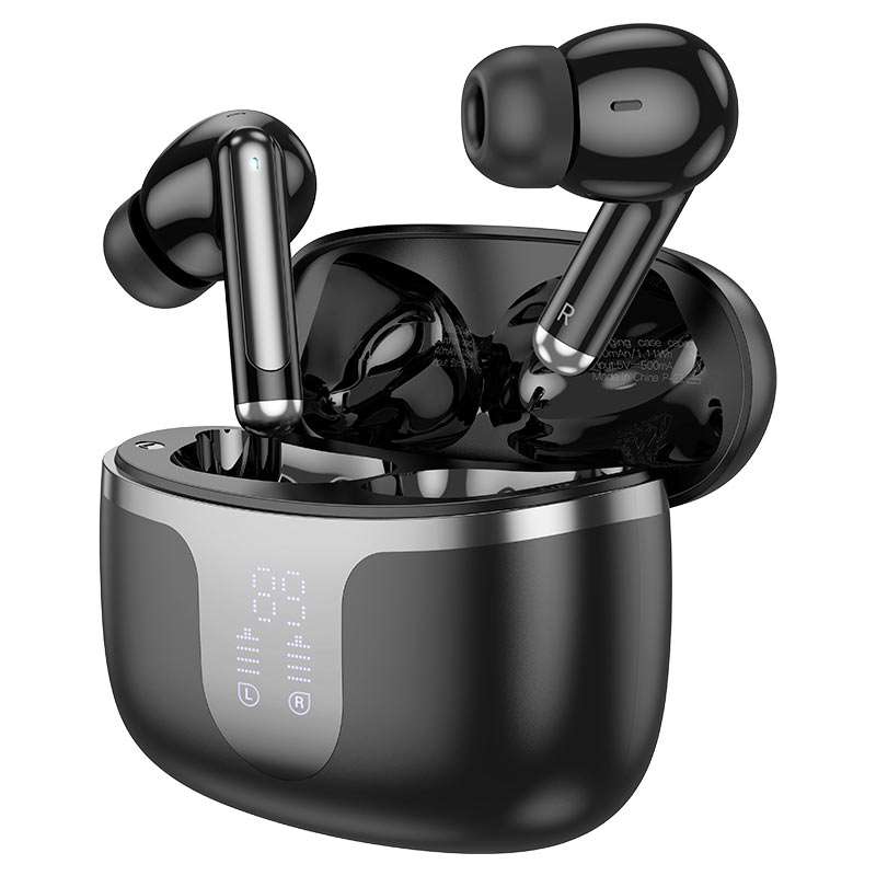 HOCO EQ10 Plus ANC ENC Noise Reduction Wireless BT 5.4 Earphone LED Display Charging Box HiFi Audio Stereo Headset Dual Connect- Black Color