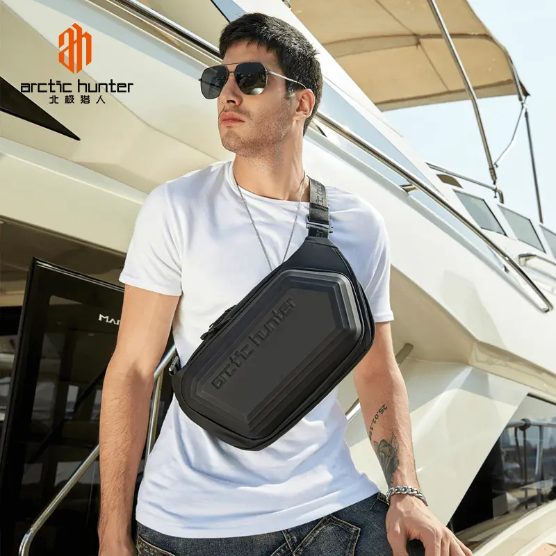Arctic Hunter Y00013 Hard Shell Cross-Body Waist Bag Water Resistant Anti-Theft Chest Bag for Outdoor Travel Business Daily Use for Men