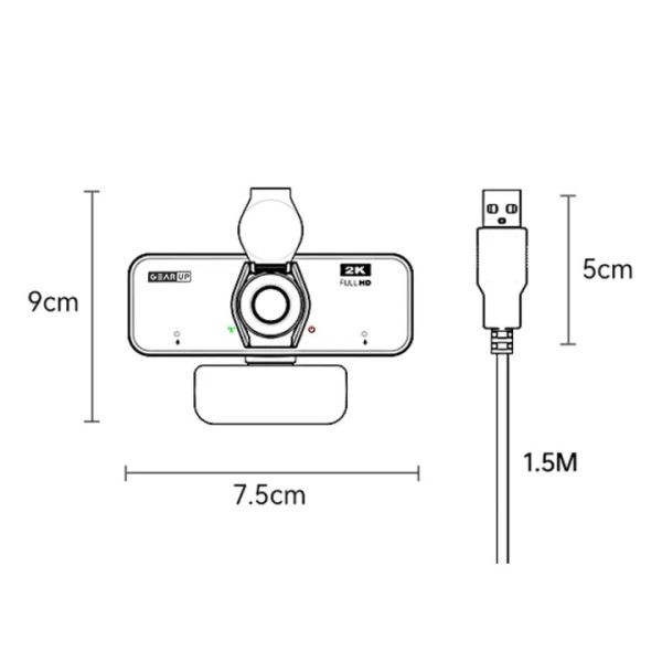 GearUP K450 Webcam- 2K 4.0MP HD USB Webcam with Privacy Cover Plug & Play USB Webcam with Built-in Mic